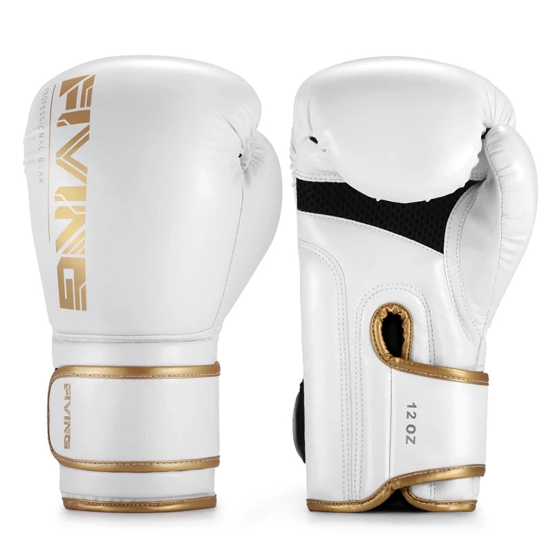 Muay Thai Boxing Gloves- white with gold trimming