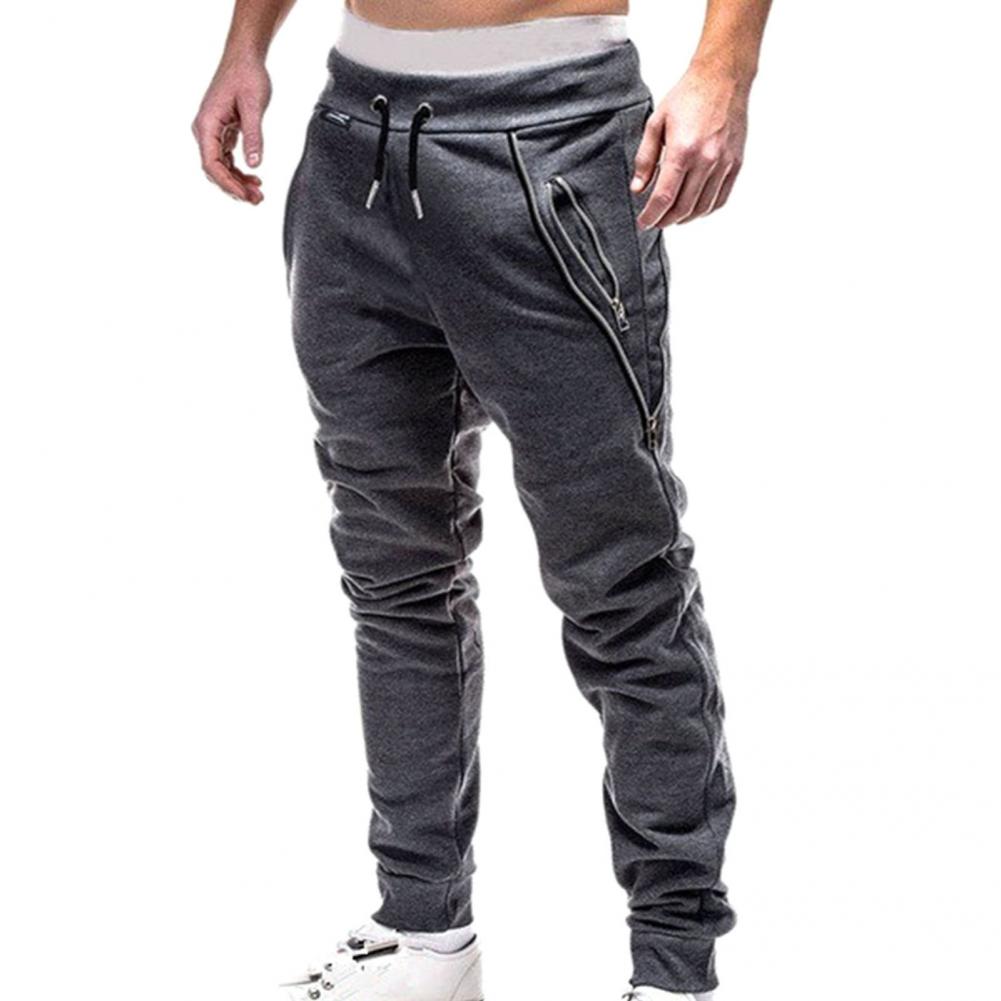 Convenient Men Pants Hard to Fade Sport Pants Durable Ankle Tied Elastic Drawstring Sport Trousers - IBodishop