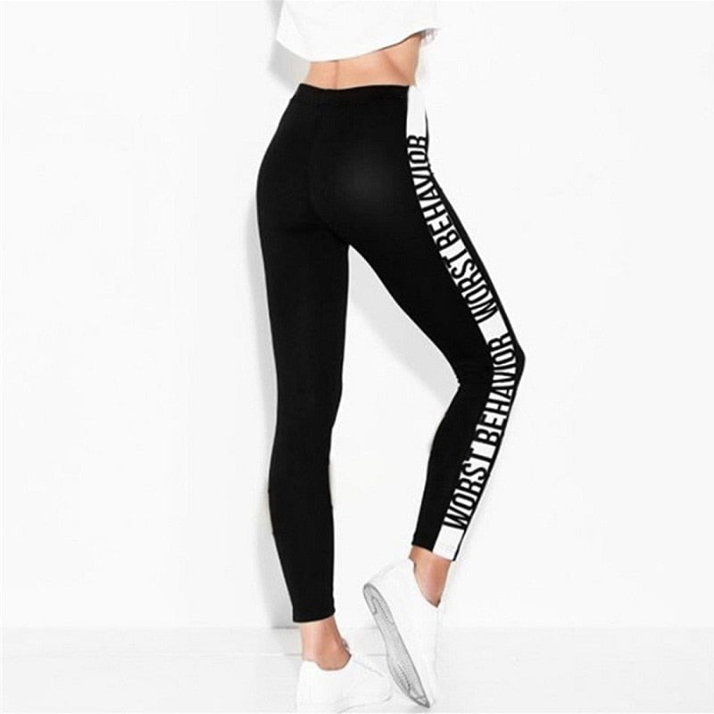 WORST BEHAVIOR Letter print Leggings - IBodishop