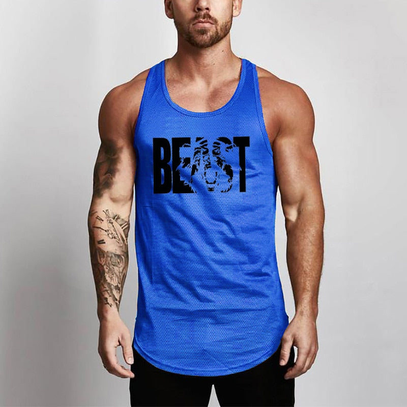 Men Shirt slim fit Vests Mesh Singlets Muscle Tops - IBodishop