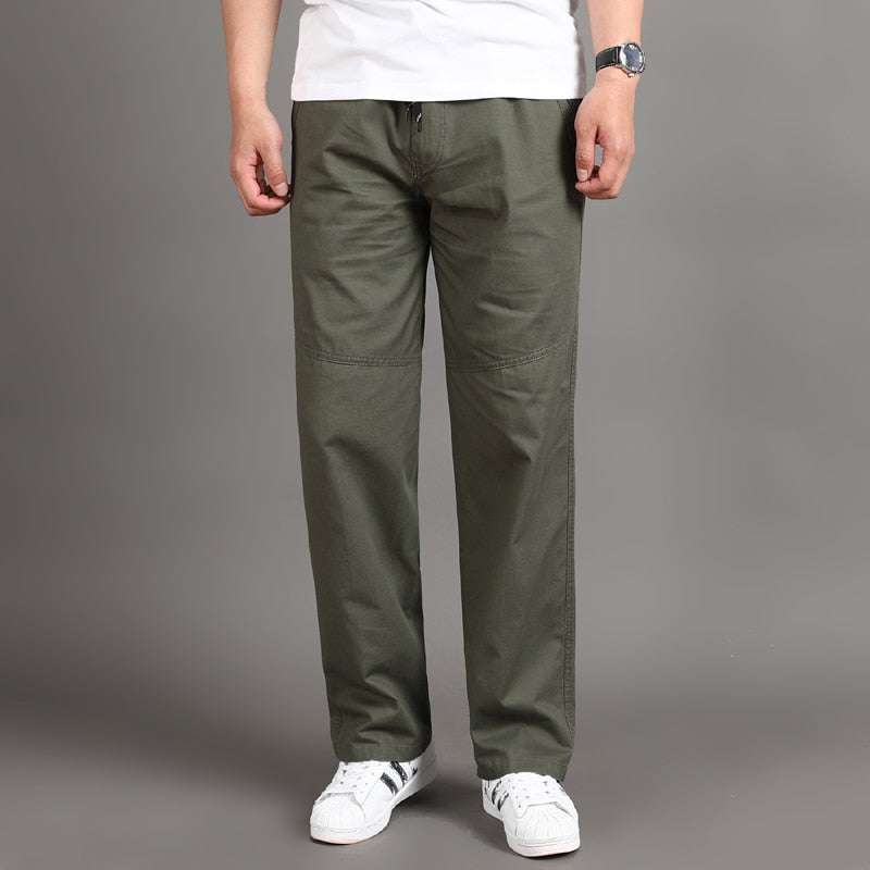 Men Casual Cargo Pants Four Seasons 95% Cotton Men Trousers Multi Pockets Loose Straight Jogging Pants Middle Aged Men M-6XL - IBodishop