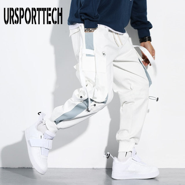 Hip Hop Joggers Men Letter Ribbons Cargo Pants - IBodishop