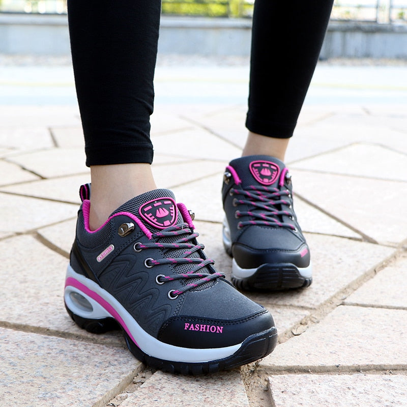 Womens Air Cushion Athletic Walking Sneakers Breathable Gym Jogging Tennis Shoes Fashion Sport Lace Up Platform Tenes Feminino