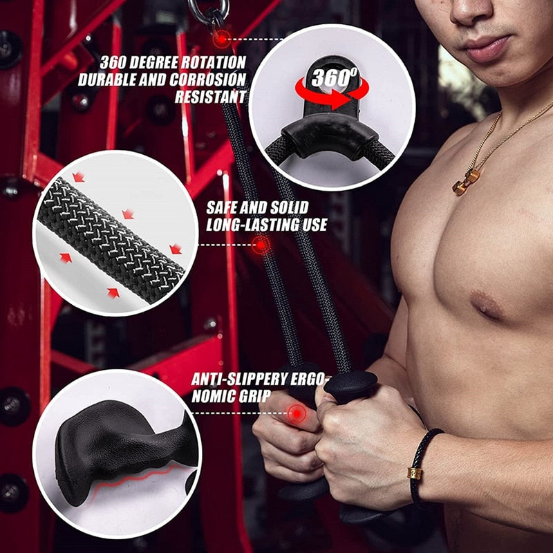 Ergonomic Triceps Rope Pull Down with Anti-Slippery Natural Rubber Grip for More Muscle Fibers-Gym Rope for Push Downs