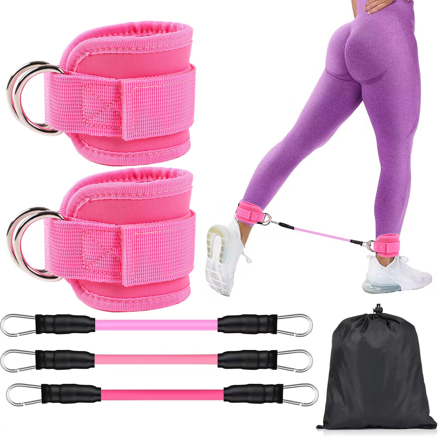 1 Pair Ankle Strap, Sports Gear Weight Booster, Stripe Ankle Ring for Glutes & Hamstrings 2straps 3 mini resistance bands