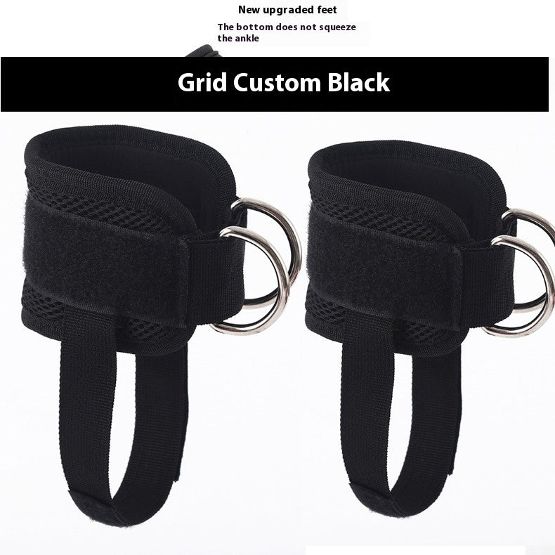 Black ankle straps with silver rings and foot supports 