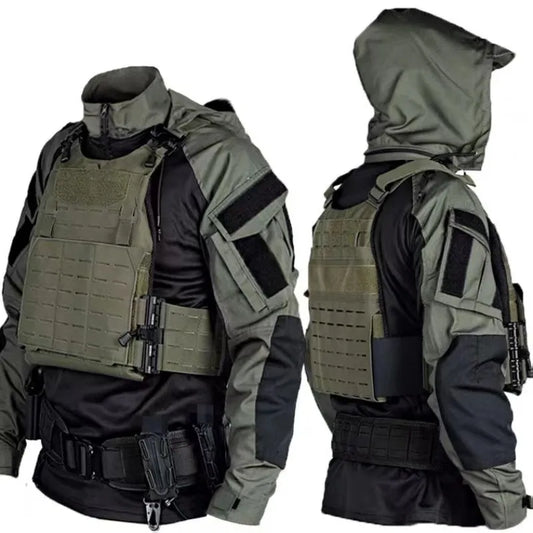 US Army Hooded Collar Shirt Tactics Military Combat T-Shirt Men Tactical Shirts Airsoft Paintball Camping Hunting Clothing