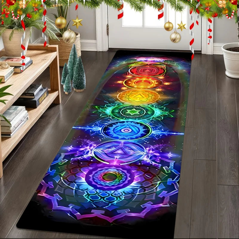Color chakra design on a wooden floor