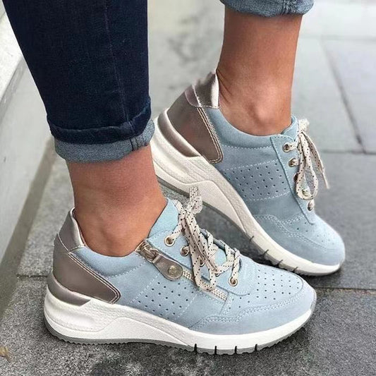 Breathable, shock absorbant, round toe 
women’s  sneaker- low tops Sky Blue & silver
