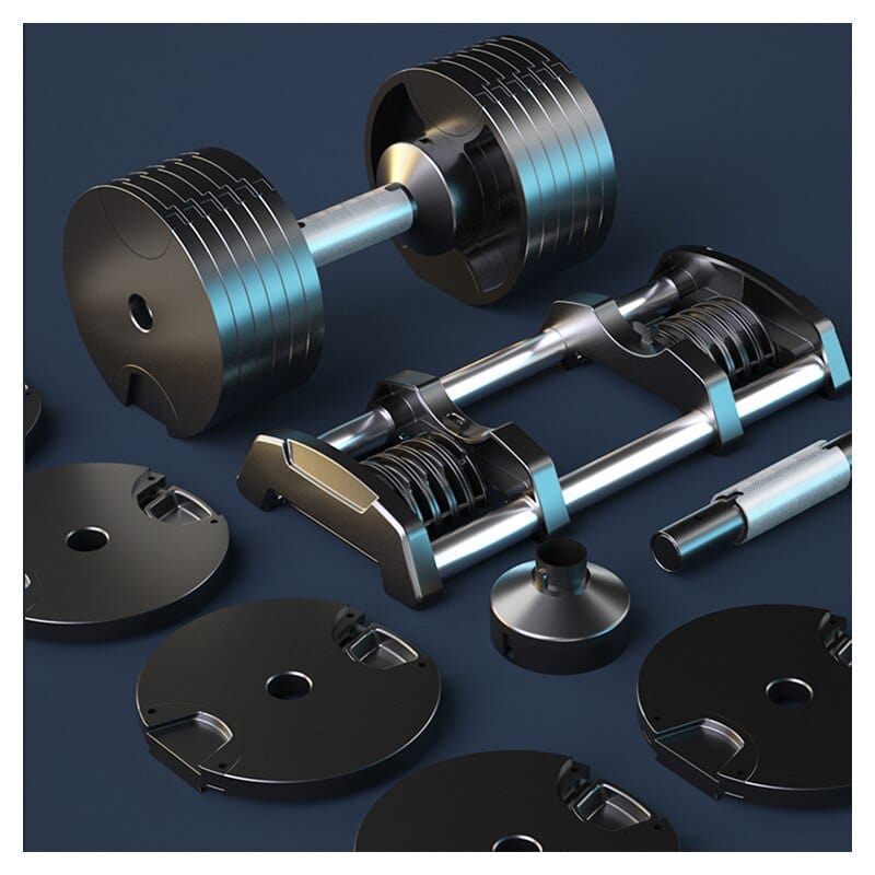 A sleek pair of adjustable cast iron dumbells, great for die hard steel fans ..